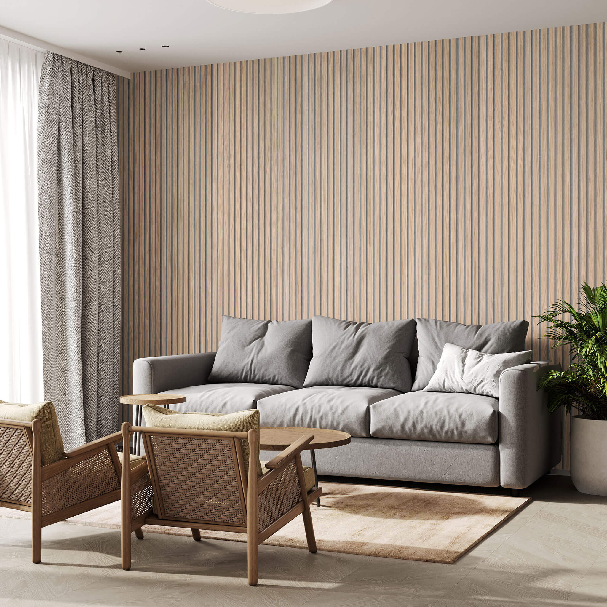 Akustikpaneele Walleu 240 x 60 cm | Natürliche Eiche - Filz Grau