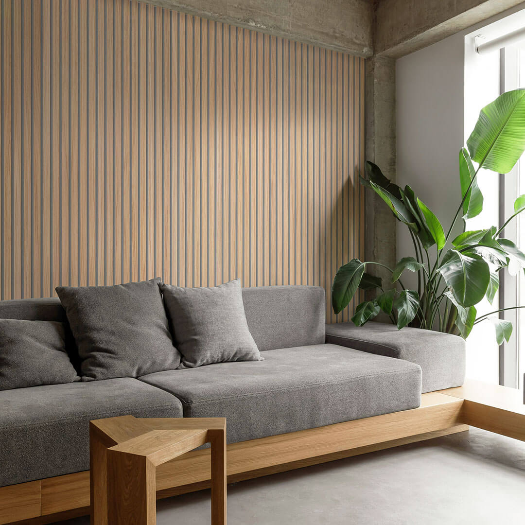 Akustikpaneele Walleu 240 x 60 cm | Natürliche Eiche - Filz Grau