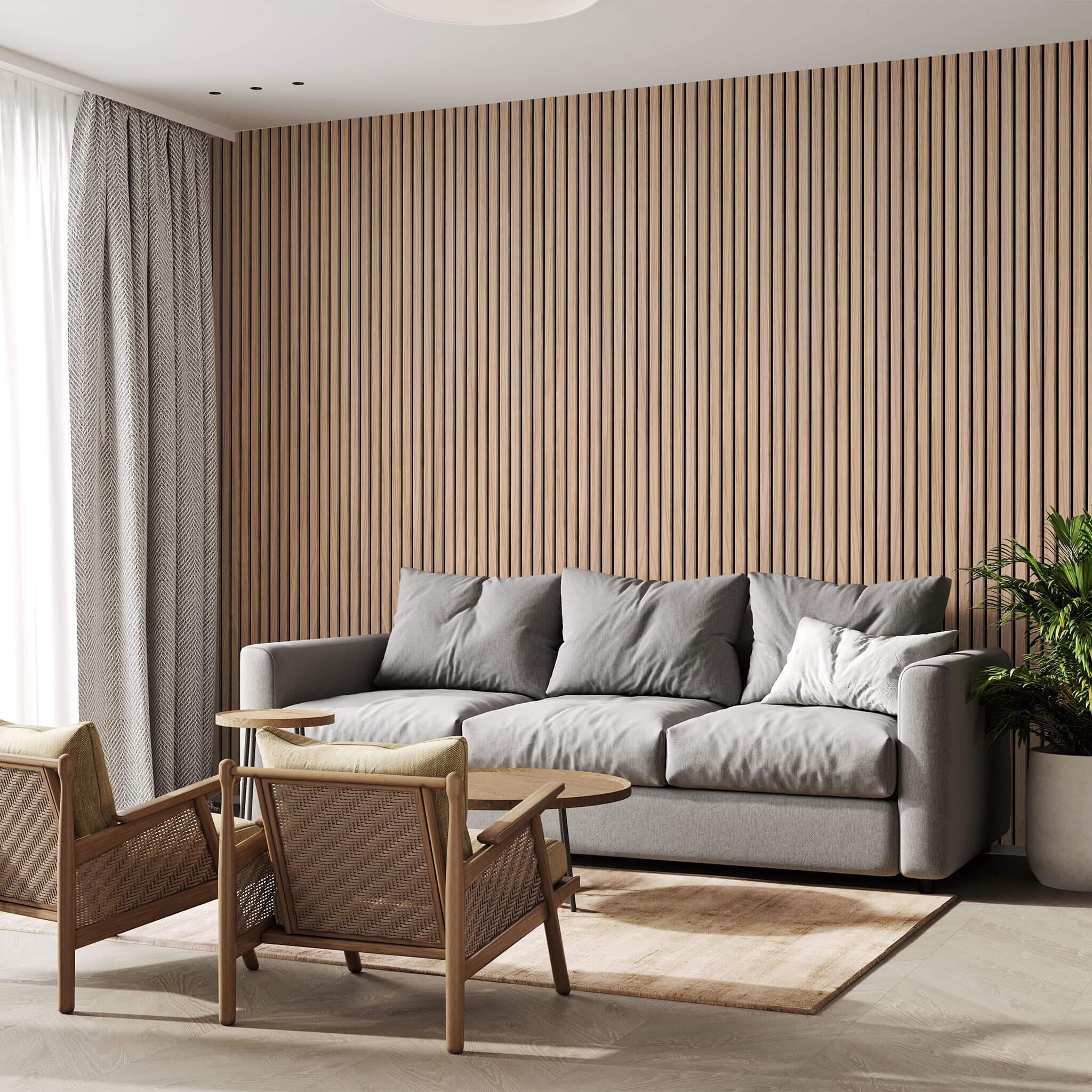 Akustikpaneele Walleu 240 x 60 cm | Natürliche Eiche - Schwarzer Filz