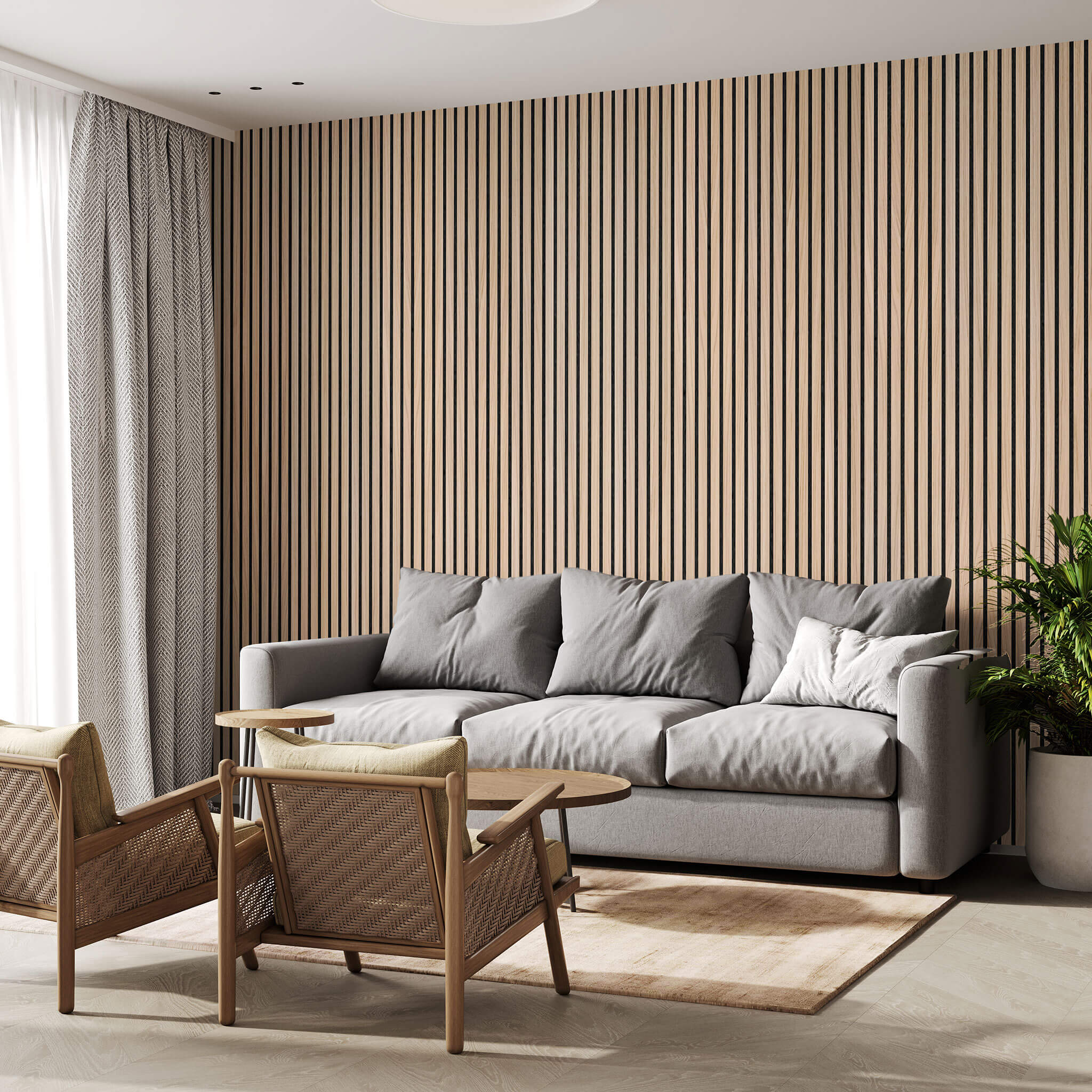 Akustikpaneele Walleu 240 x 60 cm | Natürliche Eiche - Innenseite Schwarz - Schwarzer Filz