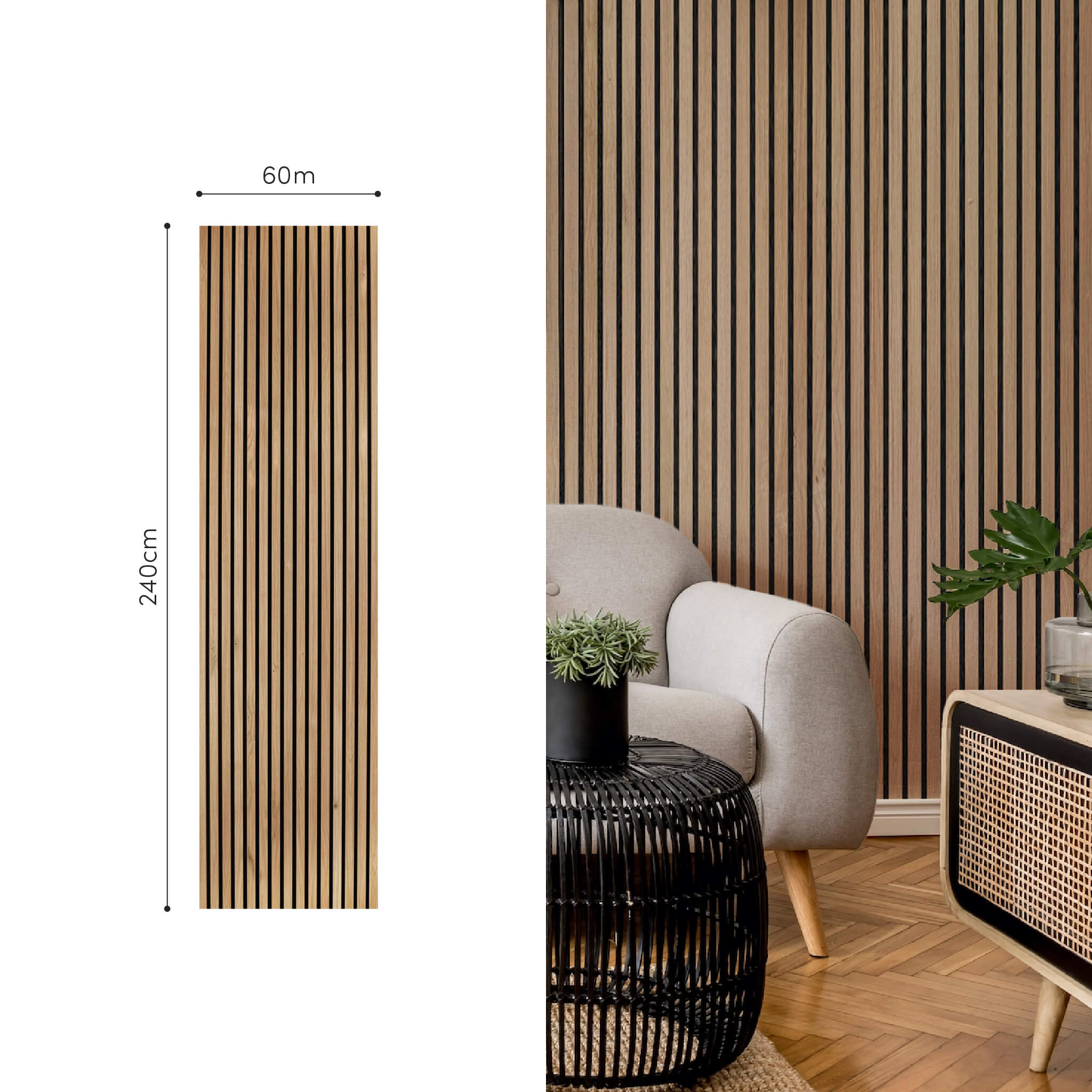 Akustikpaneele Walleu 240 x 60 cm | Eiche Rustikal