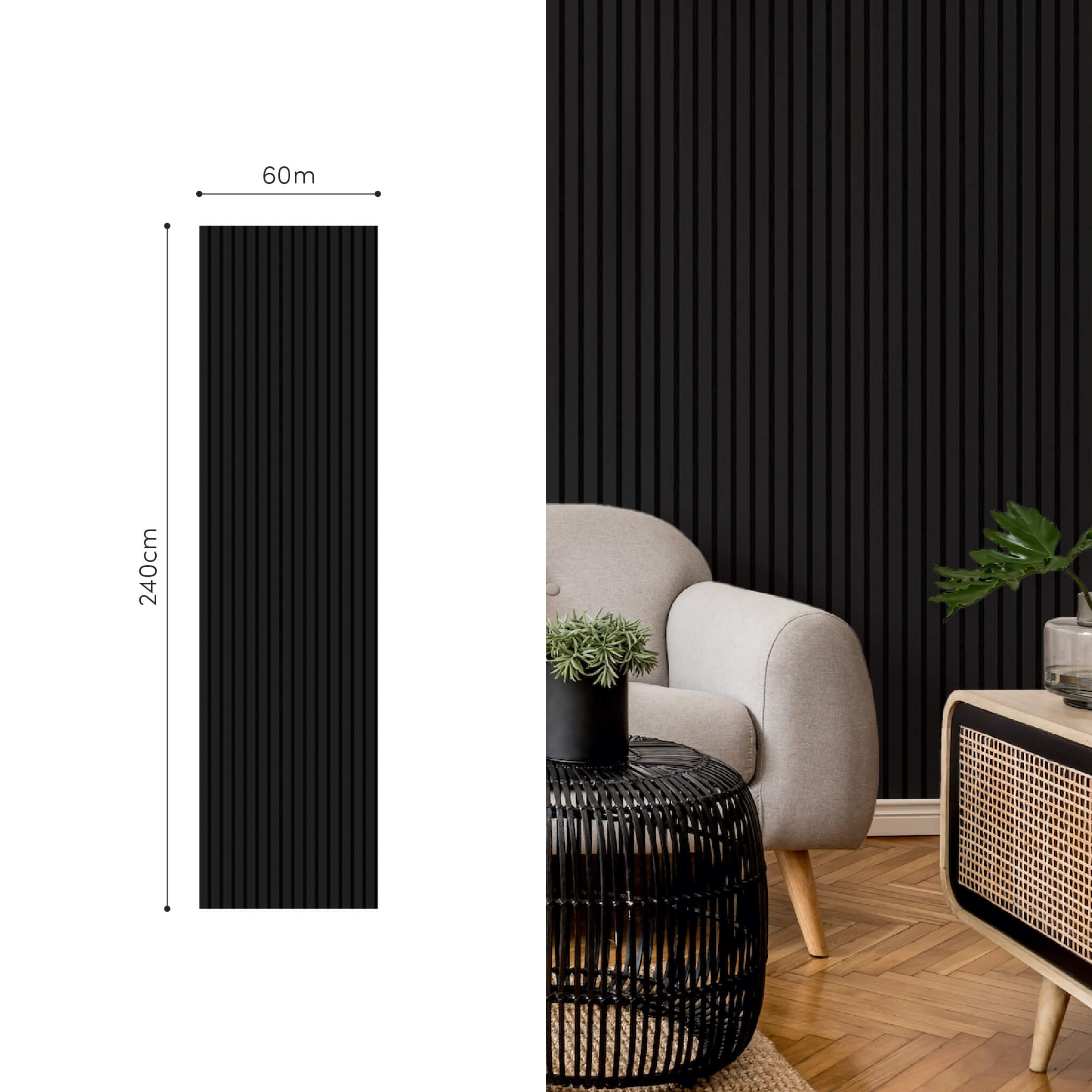 Akustikpaneele Walleu 240 x 60 cm | Schwarz