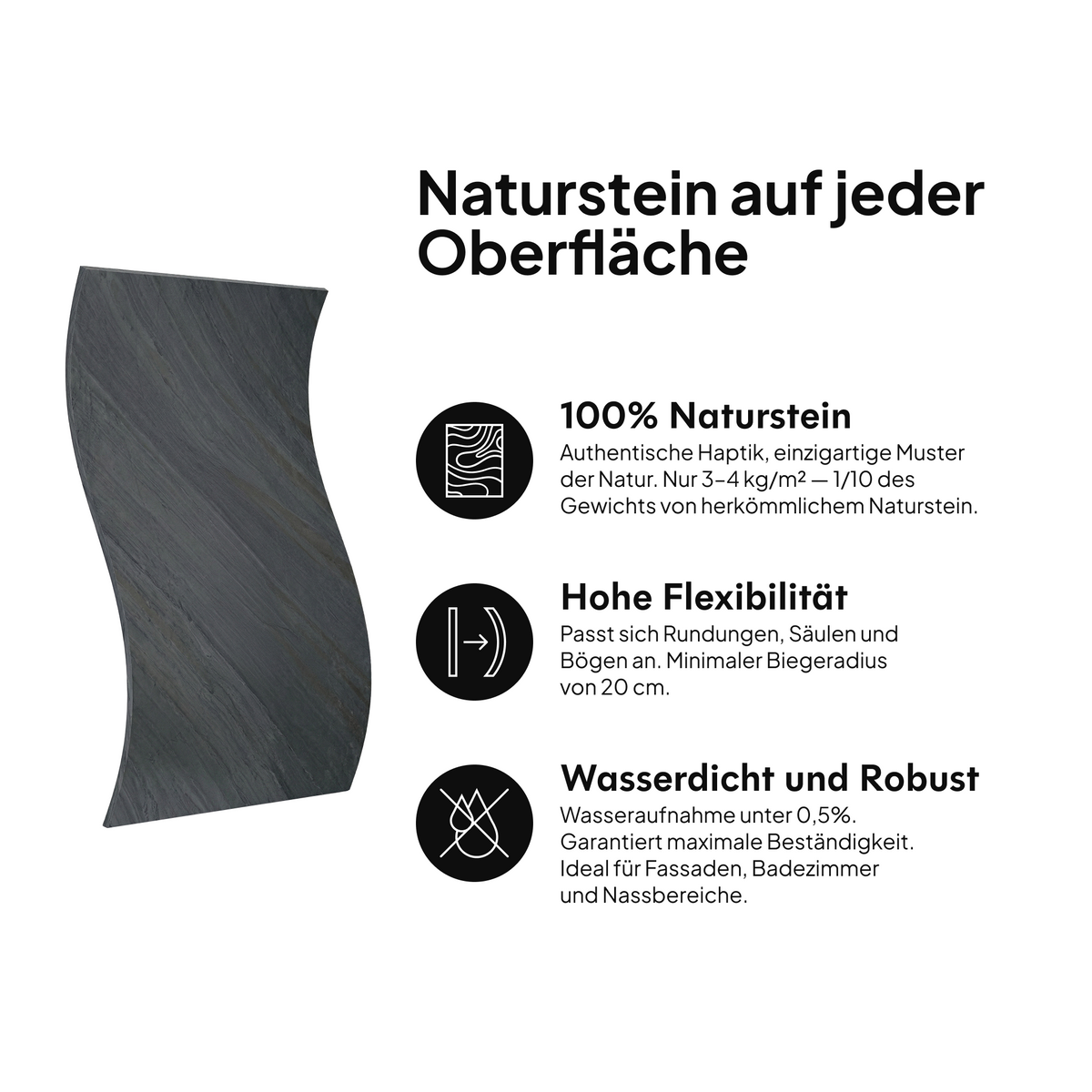 Naturstein auf jeder Oberfläche: 100 % Naturstein, hohe Flexibilität, wasserdicht und widerstandsfähig #lang:de