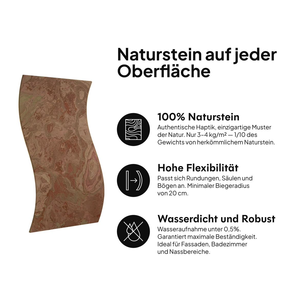 Naturstein auf jeder Oberfläche: 100 % Naturstein, hohe Flexibilität, wasserdicht und widerstandsfähig #lang:de
