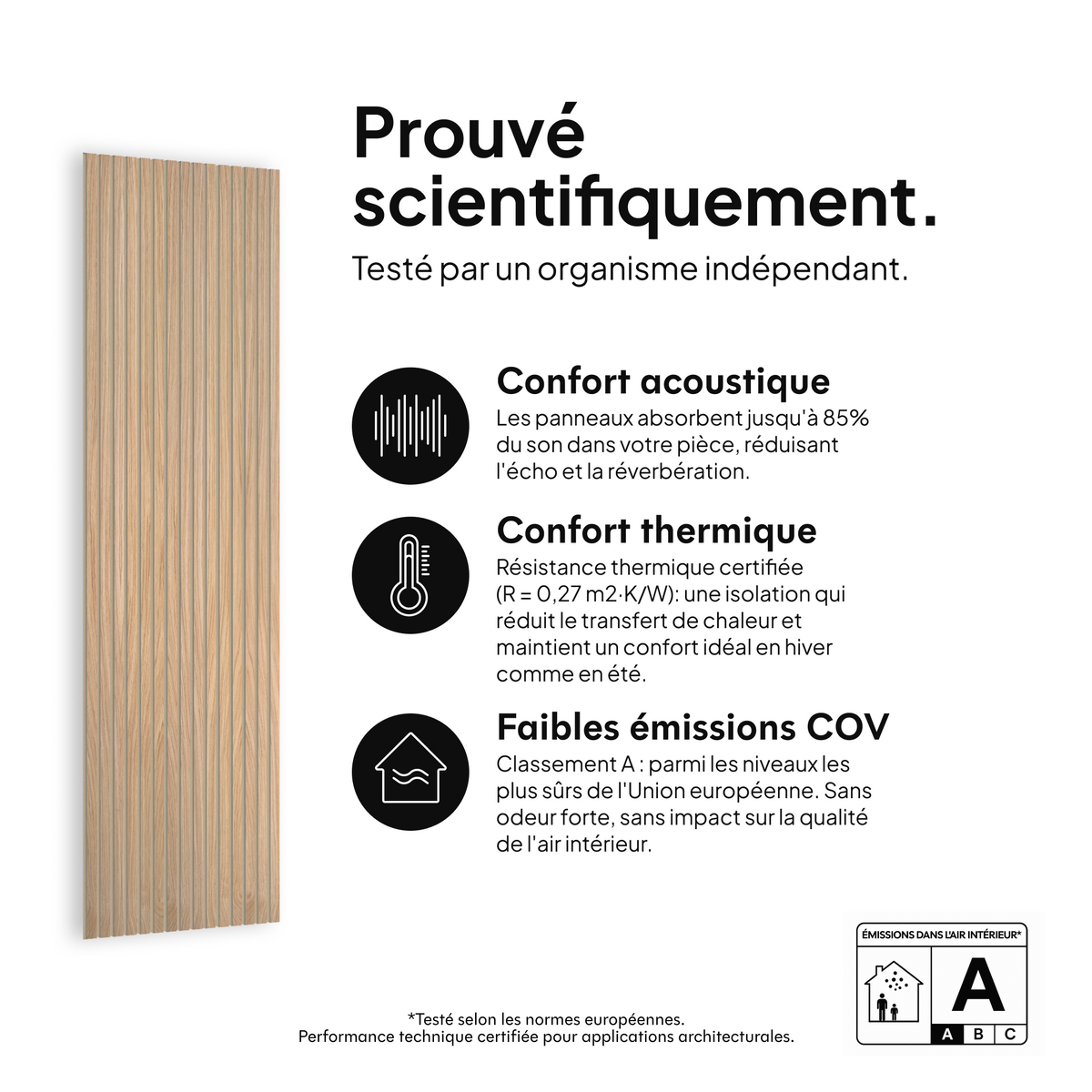 Panneau acoustique Chêne Naturel Noyau Noir Feutre Beige — prouvé scientifiquement : confort acoustique, confort thermique et faibles émissions COV #lang:fr
