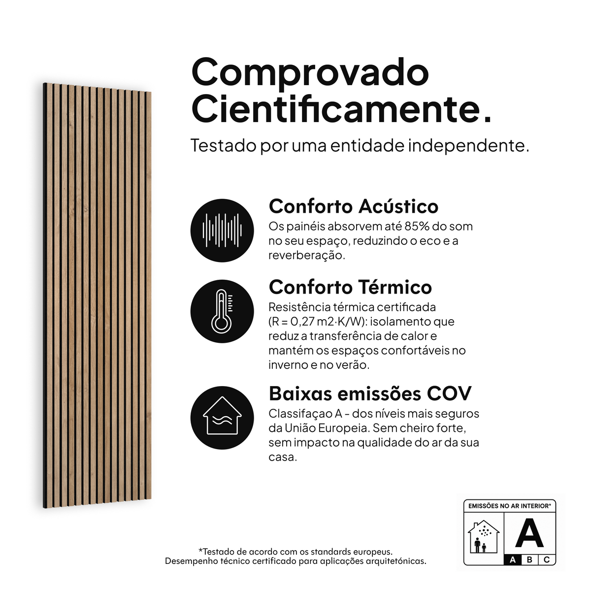 Painel acústico Carvalho Rústico — comprovado cientificamente: conforto acústico, conforto térmico e baixas emissões COV #lang:pt