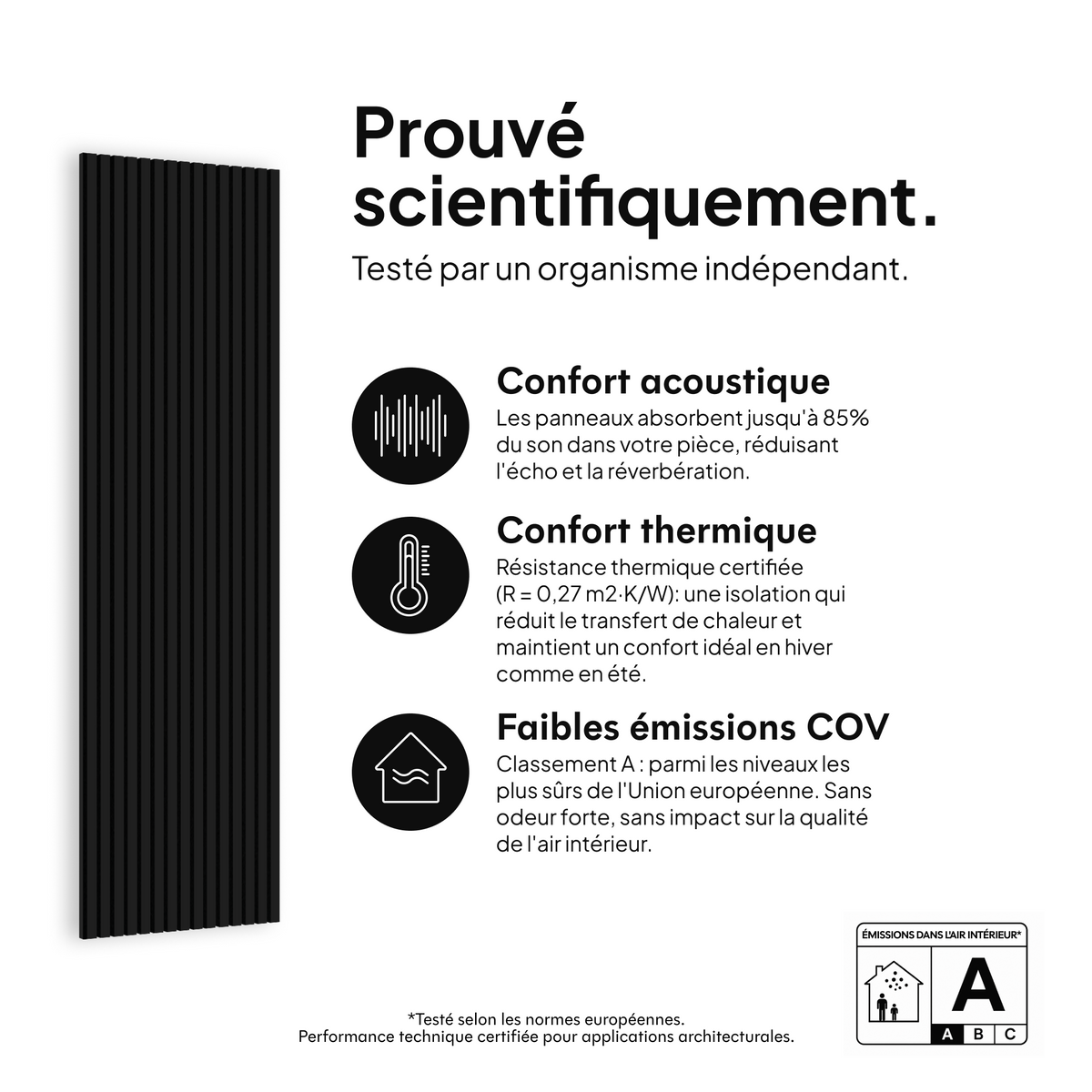 Panneau acoustique Noir — prouvé scientifiquement : confort acoustique, confort thermique et faibles émissions COV #lang:fr
