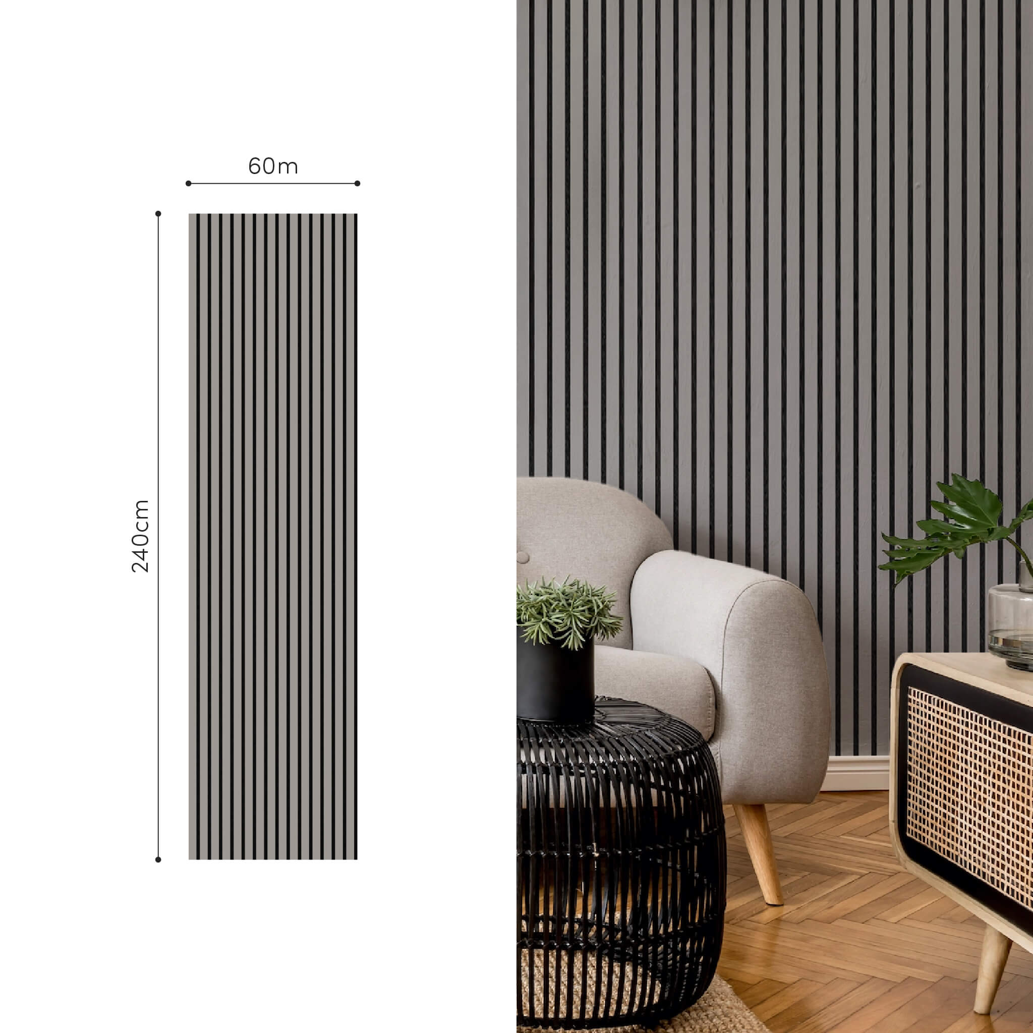 Akustikpaneele Walleu 240 x 60 cm | Grau