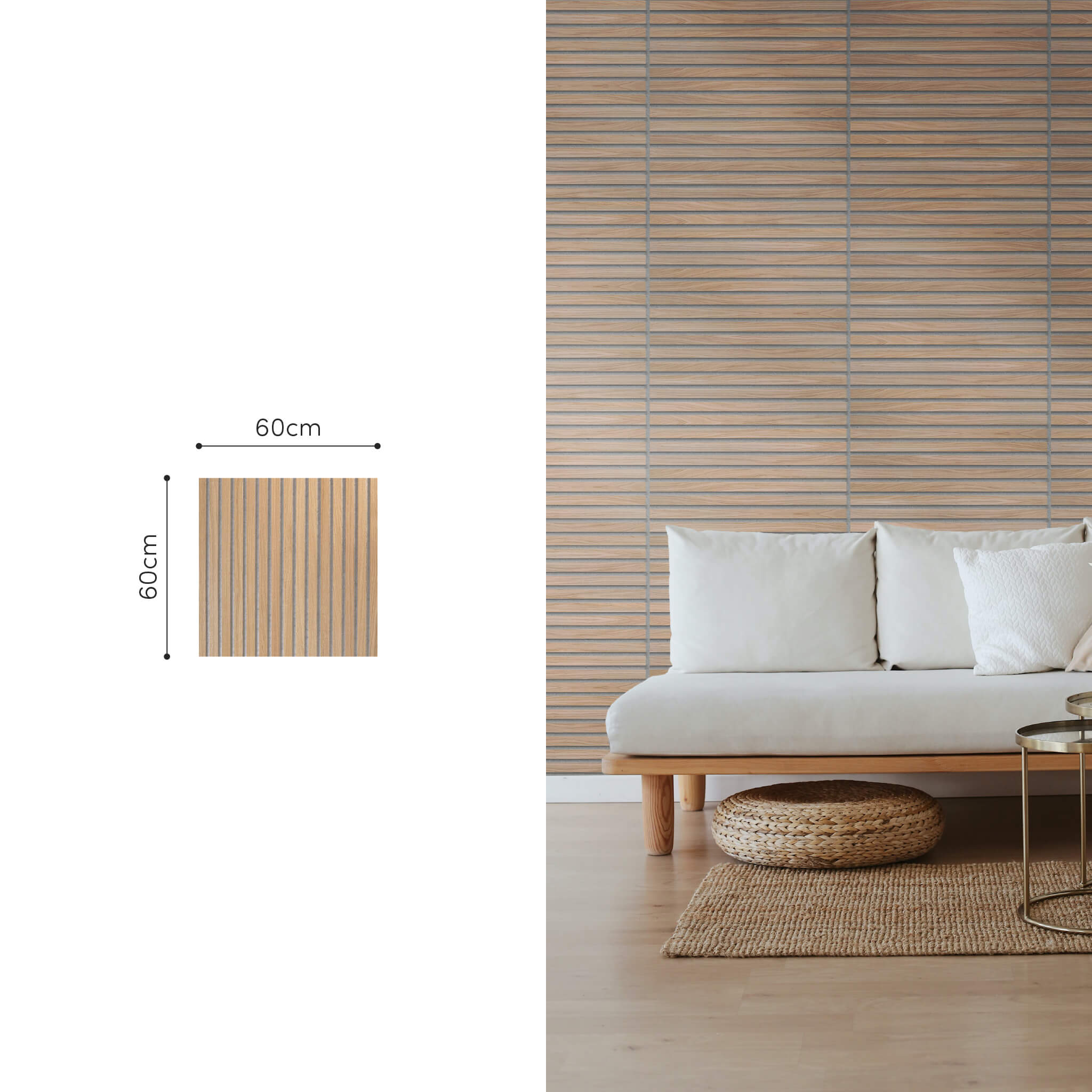 Akustikpaneele Walleu 60 x 60 cm | Natürliche Eiche - Filz Grau