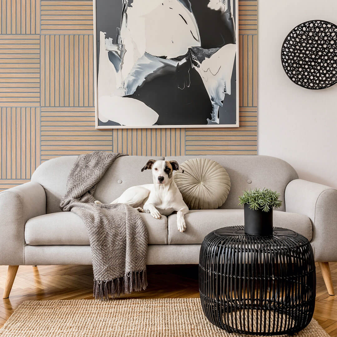 Akustikpaneele Walleu 60 x 60 cm | Natürliche Eiche - Filz Grau