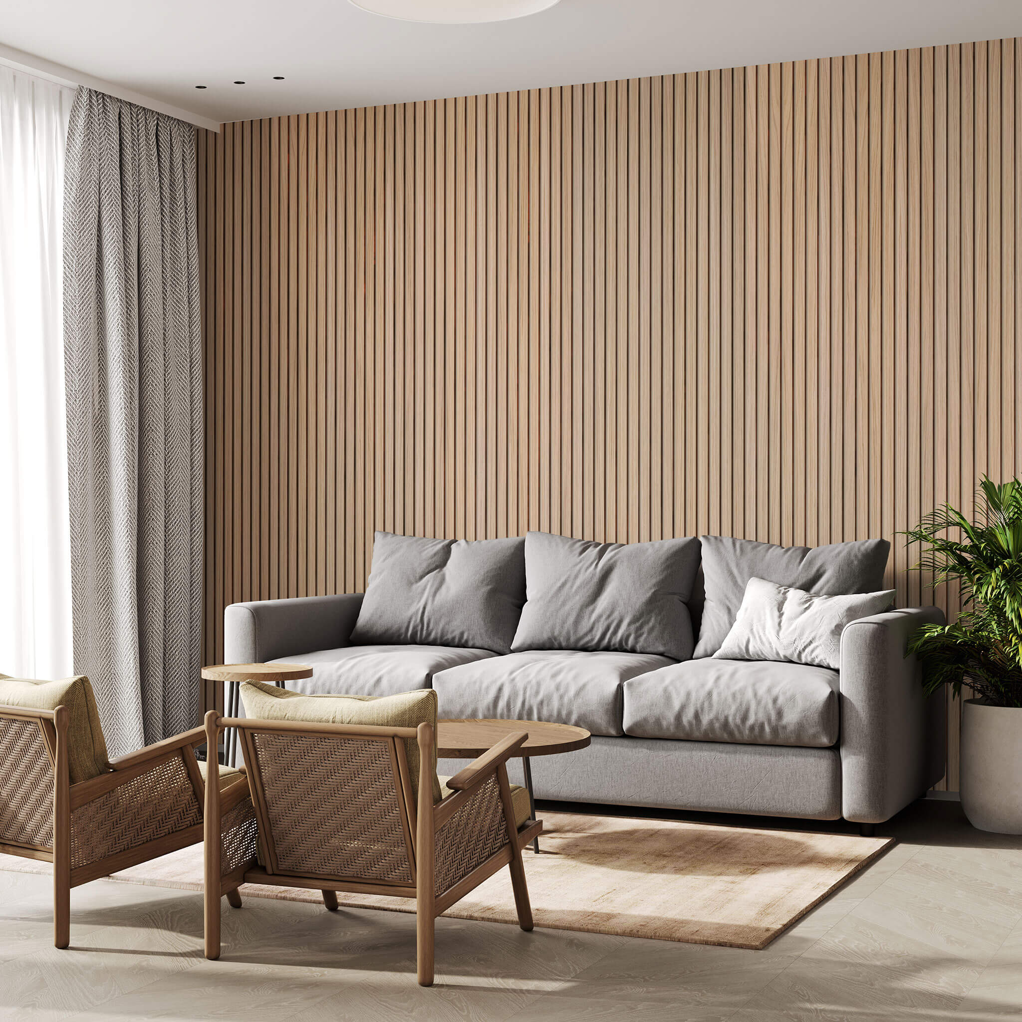 Akustikpaneele Walleu 240 x 60 cm | Natürliche Eiche - Innenseite Schwarz - Beige Filz