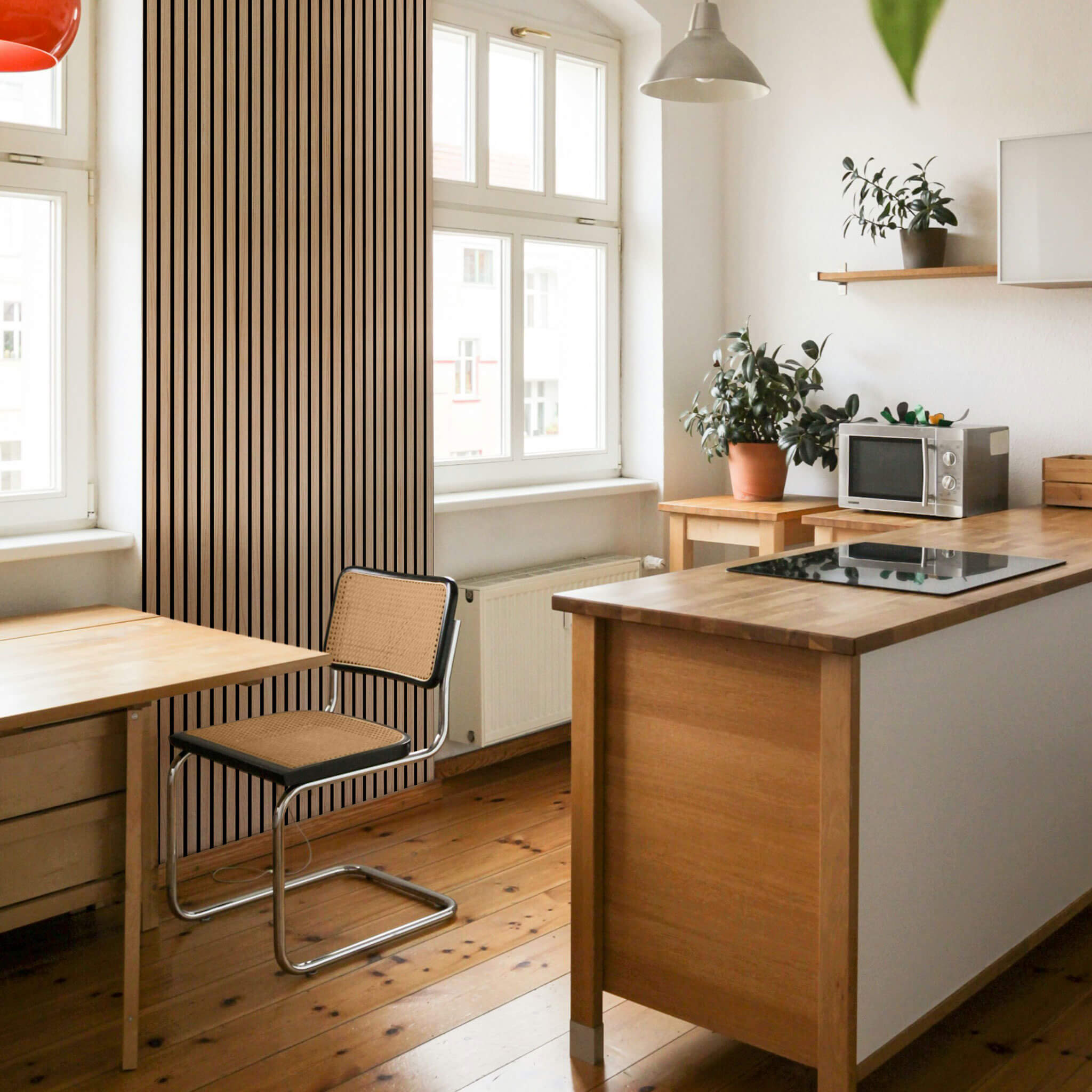 Akustikpaneele Walleu 240 x 60 cm | Natürliche Eiche - Innenseite Schwarz - Schwarzer Filz