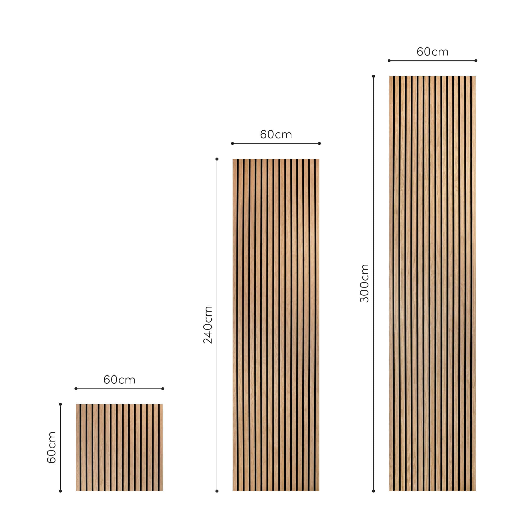 Akustikpaneele Walleu 240 x 60 cm | Natürliche Eiche - Innenseite Schwarz - Schwarzer Filz