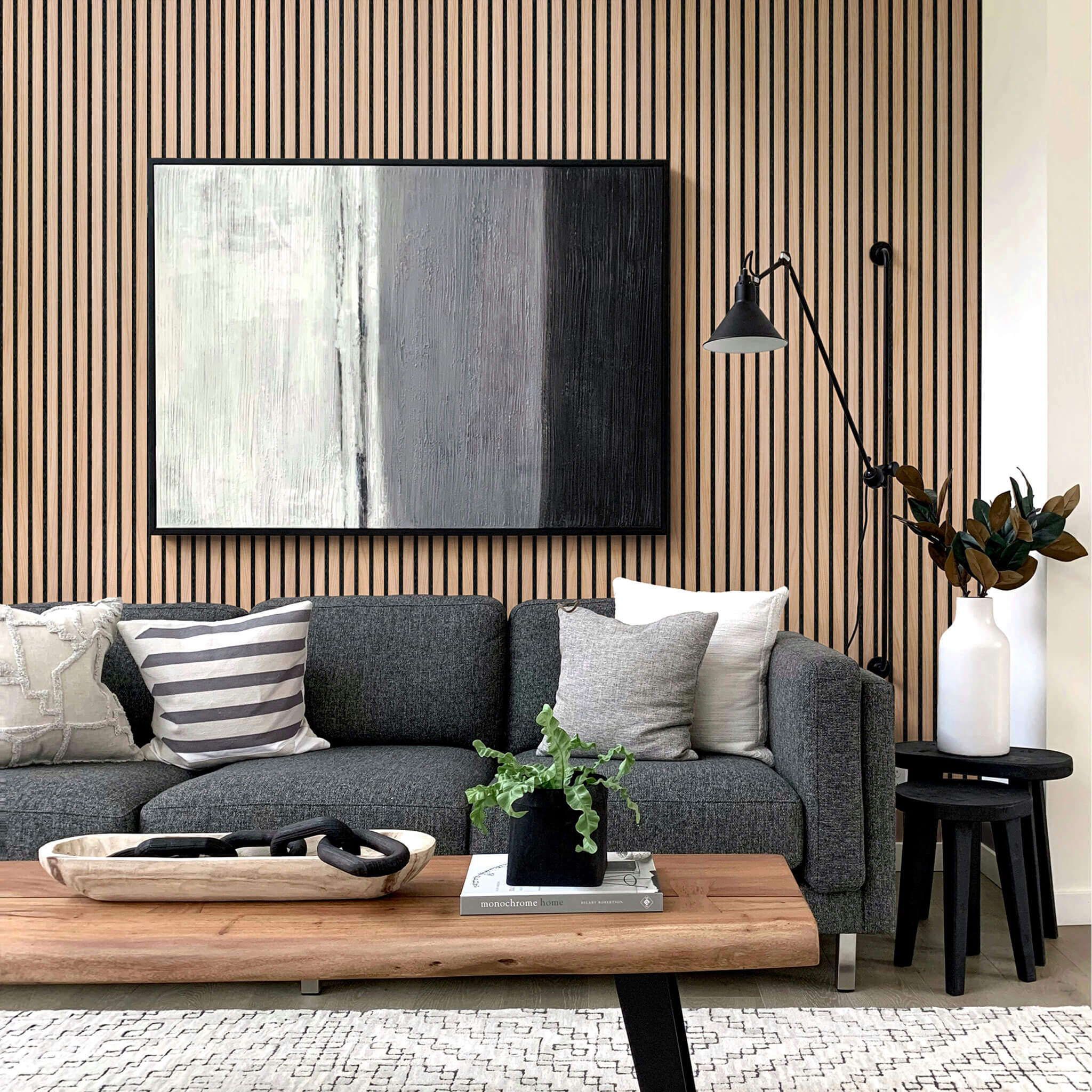 Akustikpaneele Walleu 240 x 60 cm | Natürliche Eiche - Innenseite Schwarz - Schwarzer Filz