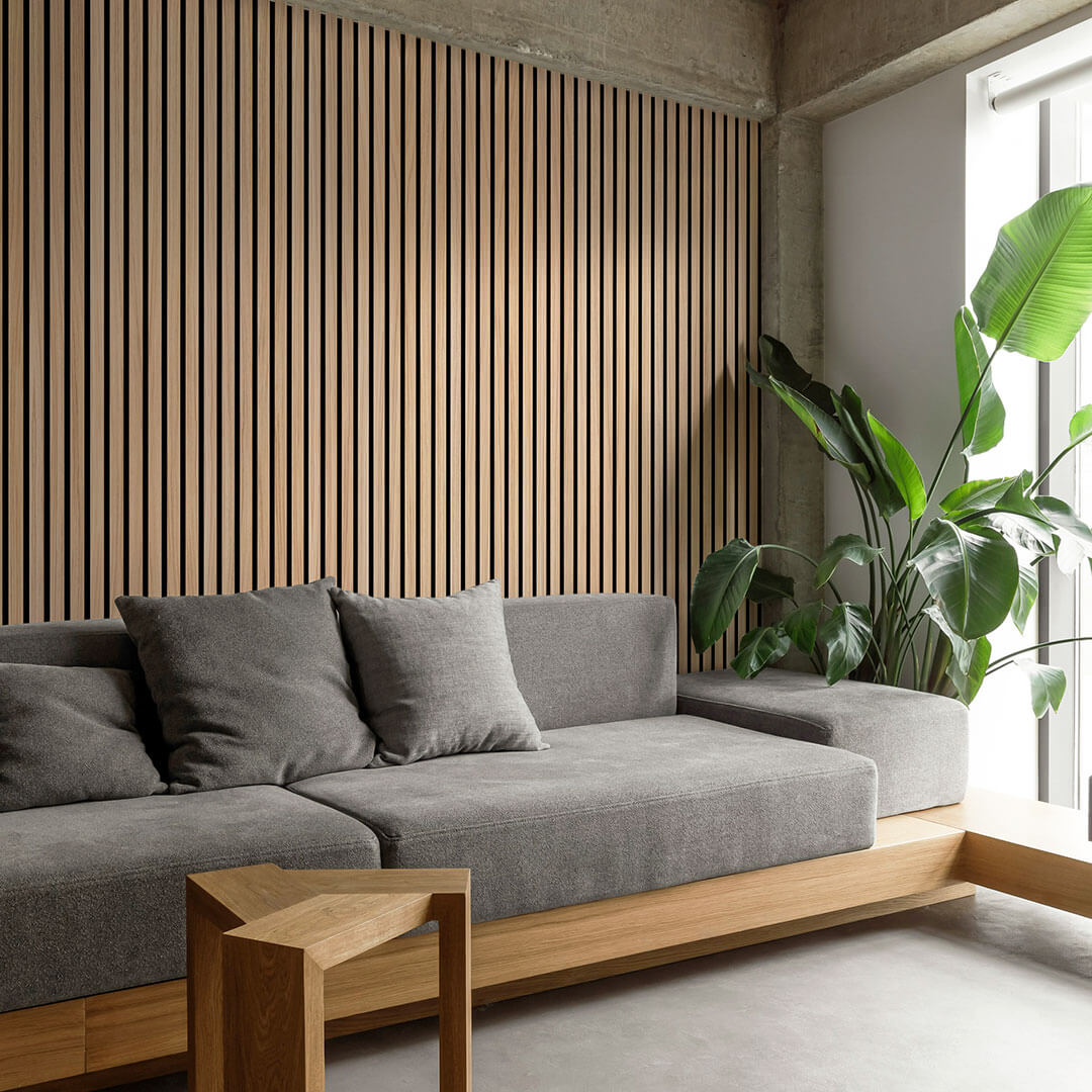 Akustikpaneele Walleu 240 x 60 cm | Natürliche Eiche - Innenseite Schwarz - Schwarzer Filz