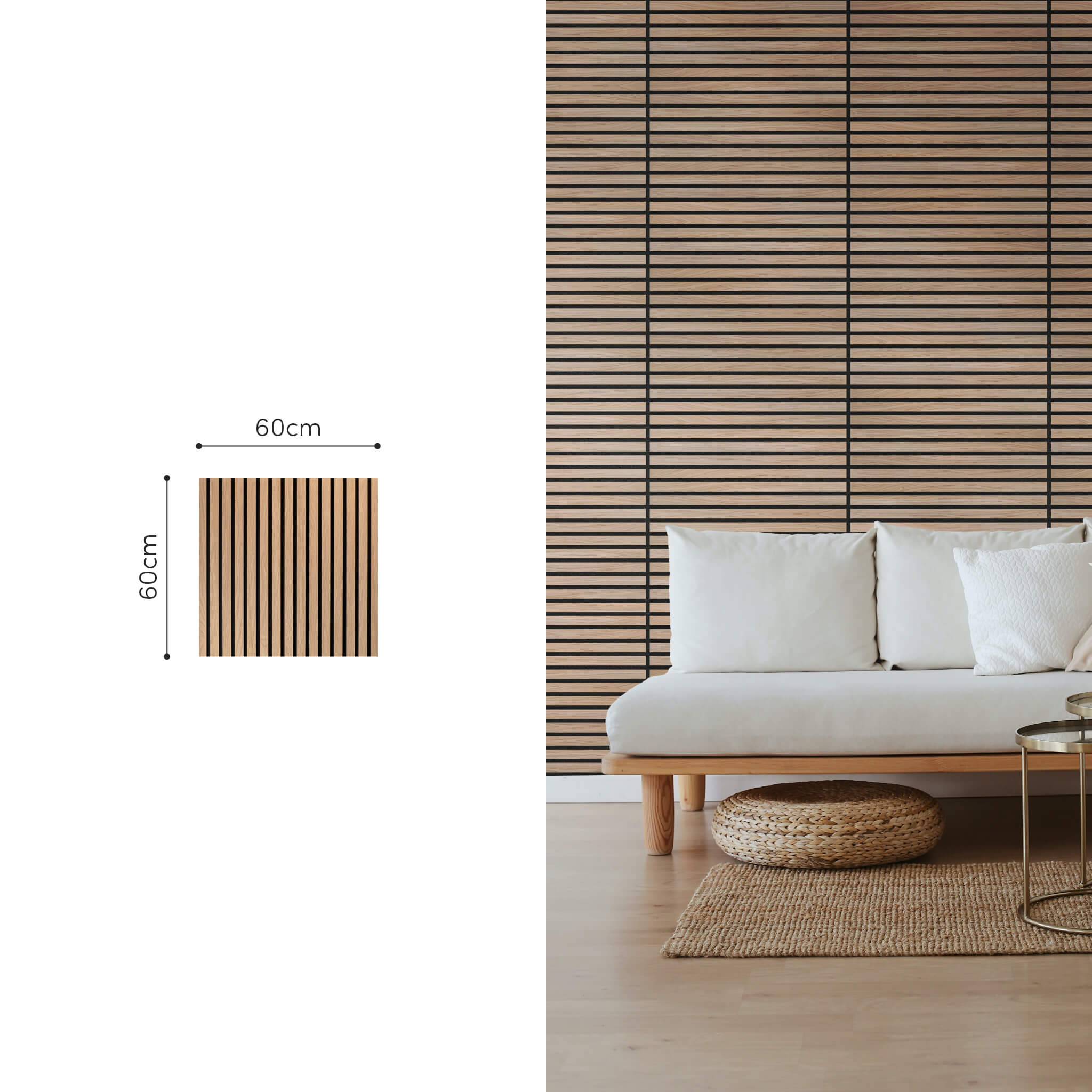 Akustikpaneele Walleu 60 x 60 cm | Natürliche Eiche - Innenseite Schwarz - Schwarzer Filz