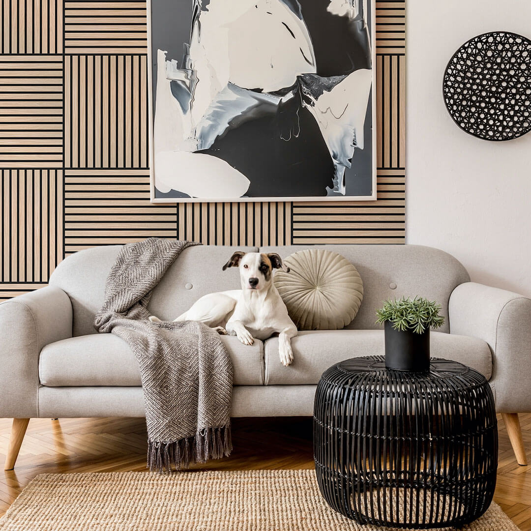 Akustikpaneele Walleu 60 x 60 cm | Natürliche Eiche - Innenseite Schwarz - Schwarzer Filz