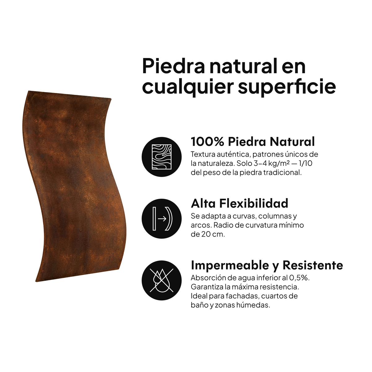 Piedra natural en cualquier superficie: 100% piedra natural, alta flexibilidad, impermeable y resistente #lang:es