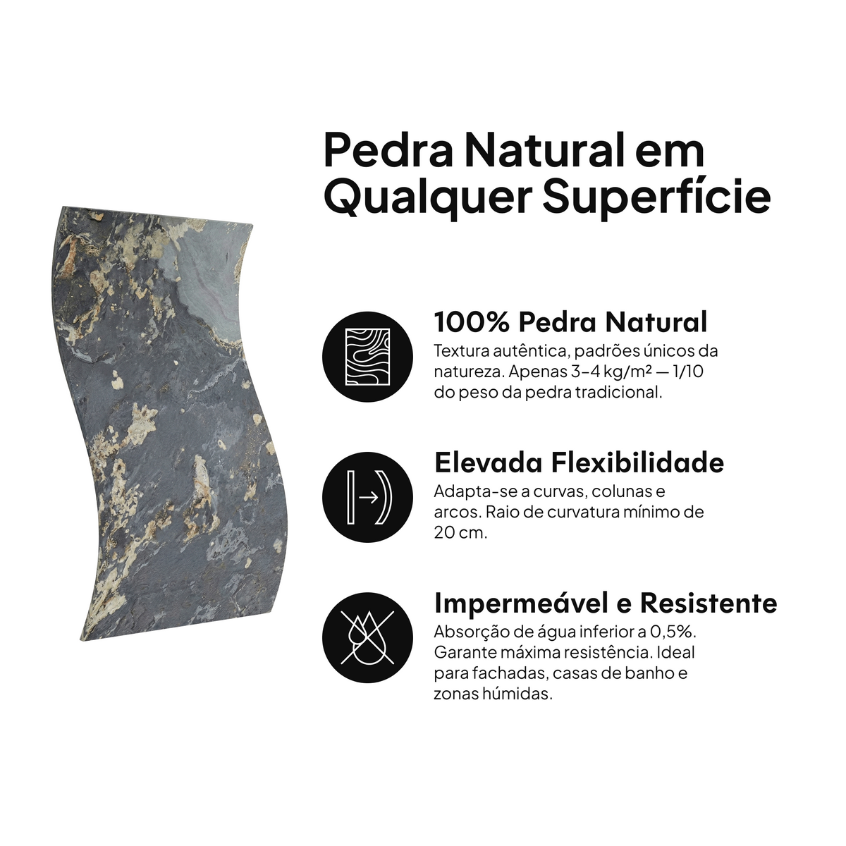 Pedra natural em qualquer superfície: 100% pedra natural, elevada flexibilidade, impermeável e resistente #lang:pt