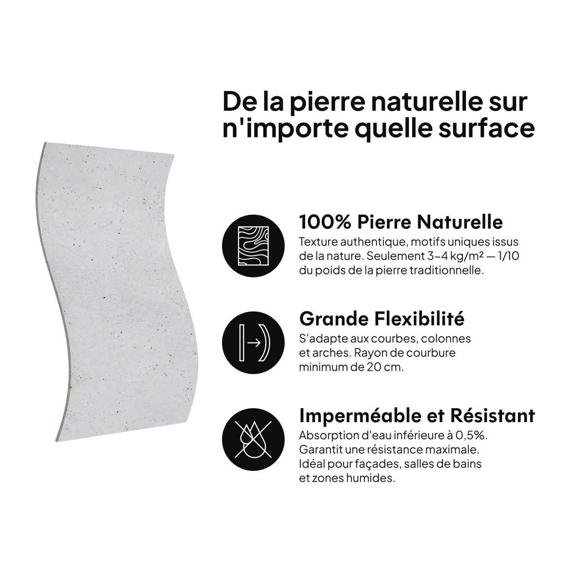 Pierre naturelle sur toute surface : 100 % pierre naturelle, grande flexibilité, imperméable et résistante #lang:fr