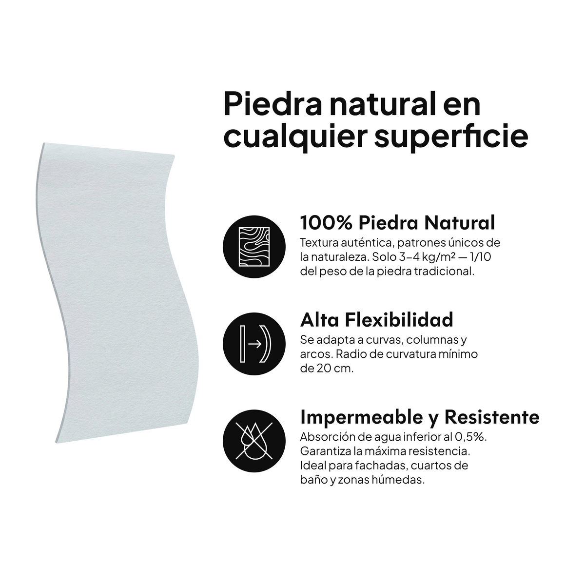 Piedra natural en cualquier superficie: 100% piedra natural, alta flexibilidad, impermeable y resistente #lang:es