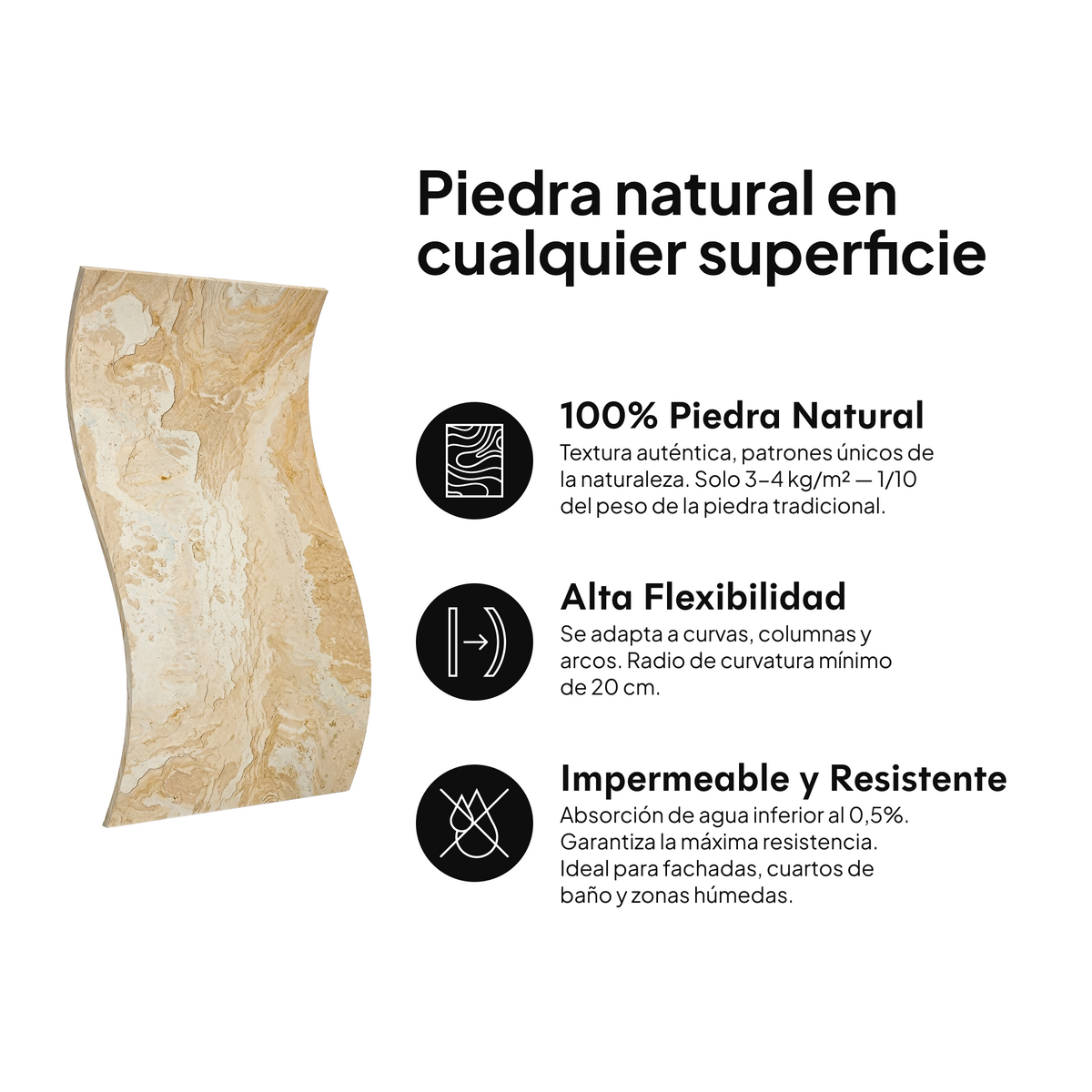 Piedra natural en cualquier superficie: 100% piedra natural, alta flexibilidad, impermeable y resistente #lang:es