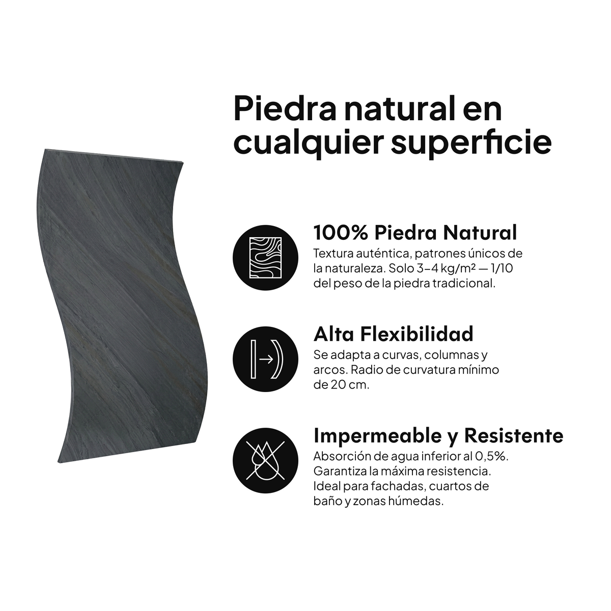 Piedra natural en cualquier superficie: 100% piedra natural, alta flexibilidad, impermeable y resistente #lang:es