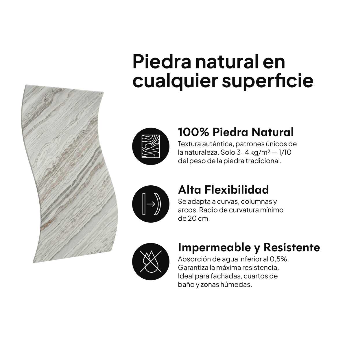 Piedra natural en cualquier superficie: 100% piedra natural, alta flexibilidad, impermeable y resistente #lang:es