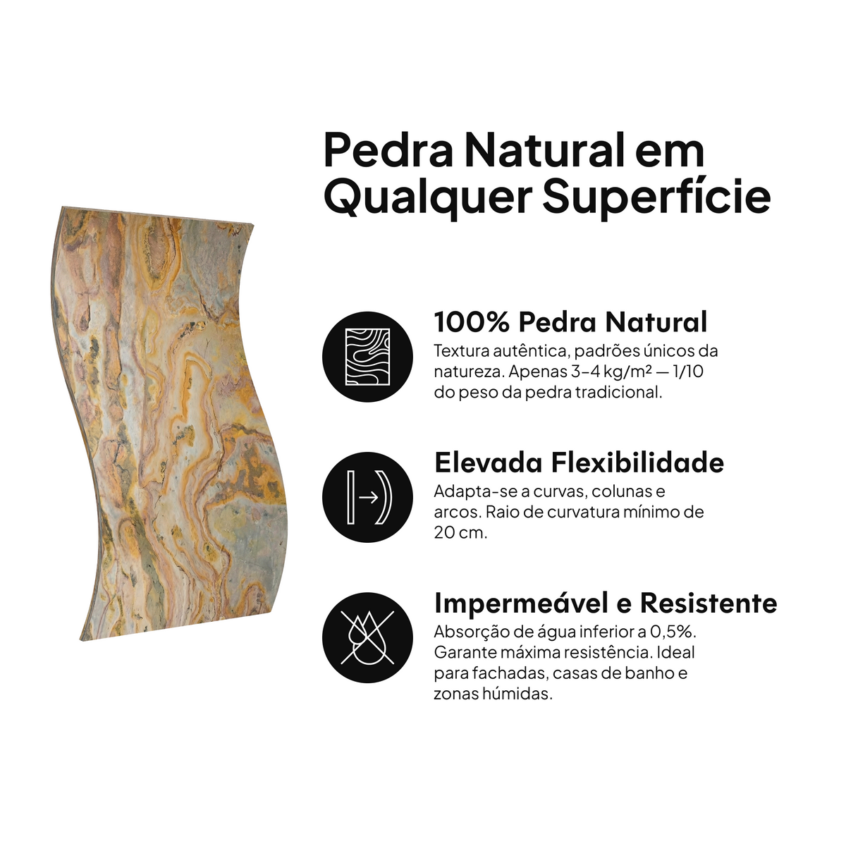Pedra natural em qualquer superfície: 100% pedra natural, elevada flexibilidade, impermeável e resistente #lang:pt