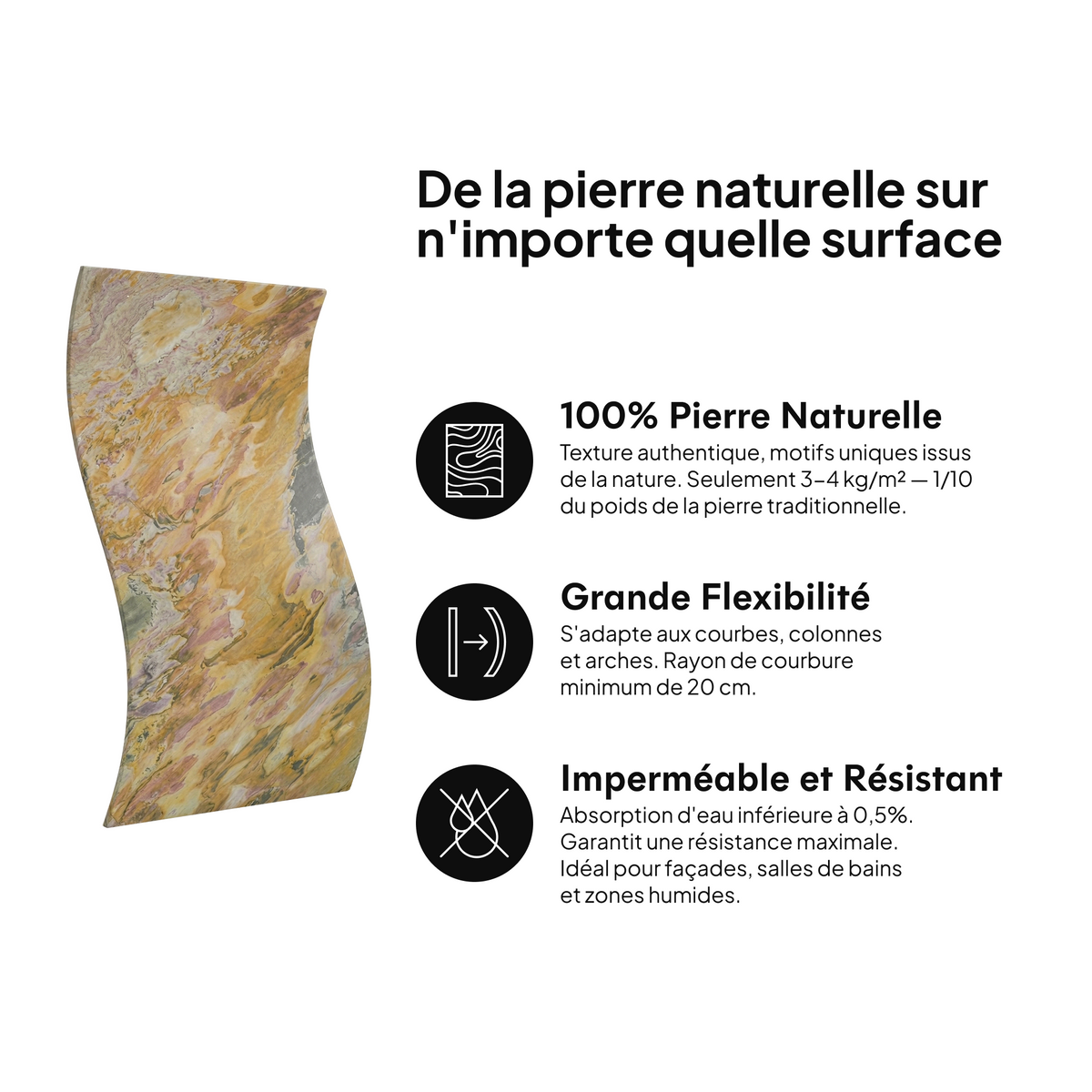 Pierre naturelle sur toute surface : 100 % pierre naturelle, grande flexibilité, imperméable et résistante #lang:fr