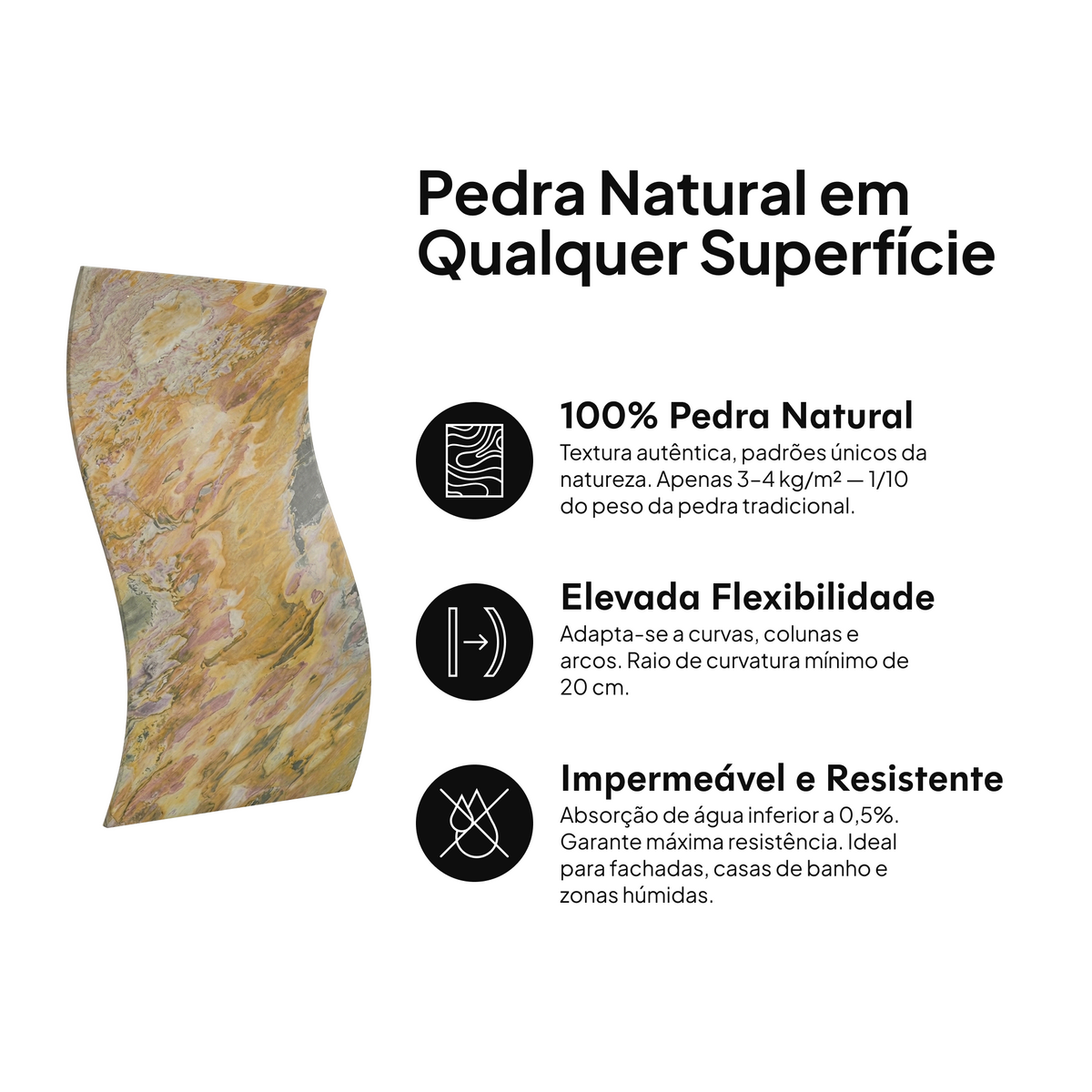 Pedra natural em qualquer superfície: 100% pedra natural, elevada flexibilidade, impermeável e resistente #lang:pt