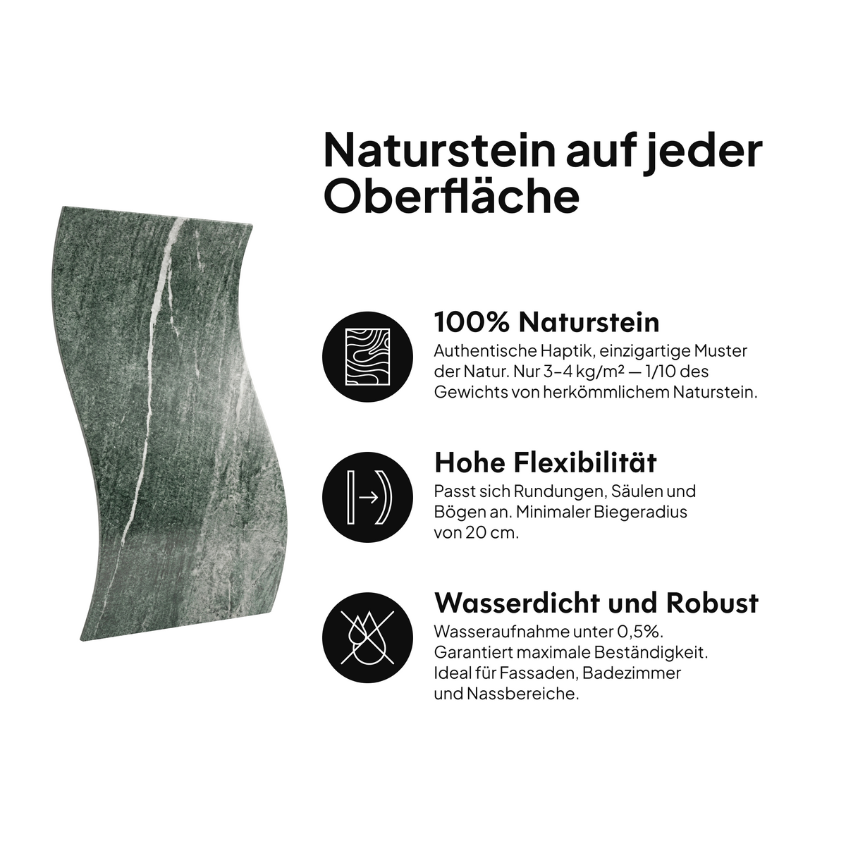 Naturstein auf jeder Oberfläche: 100 % Naturstein, hohe Flexibilität, wasserdicht und widerstandsfähig #lang:de