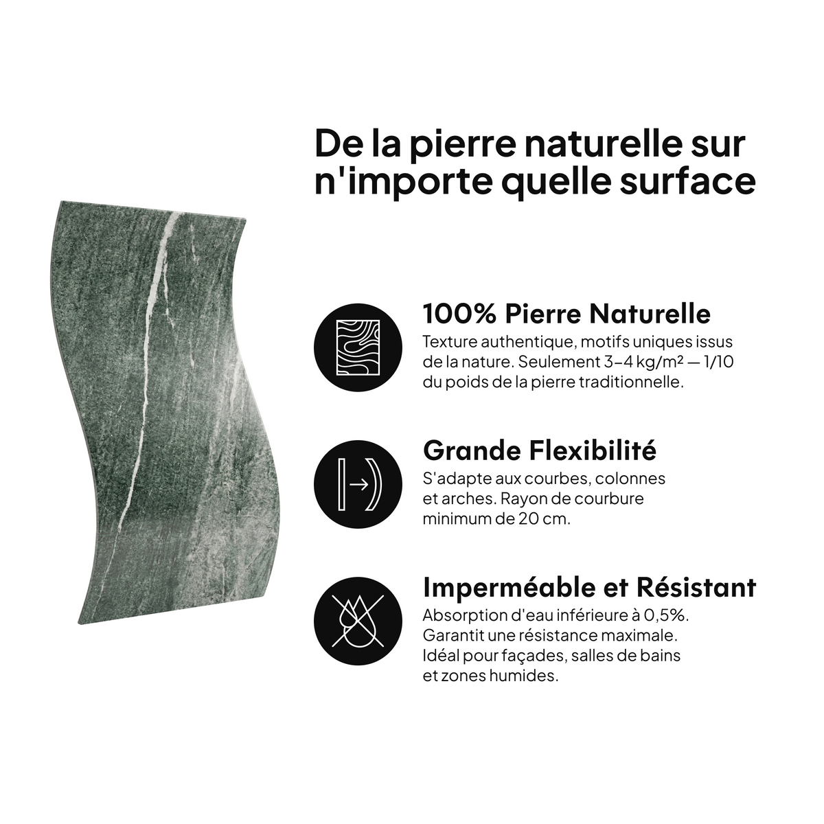 Pierre naturelle sur toute surface : 100 % pierre naturelle, grande flexibilité, imperméable et résistante #lang:fr