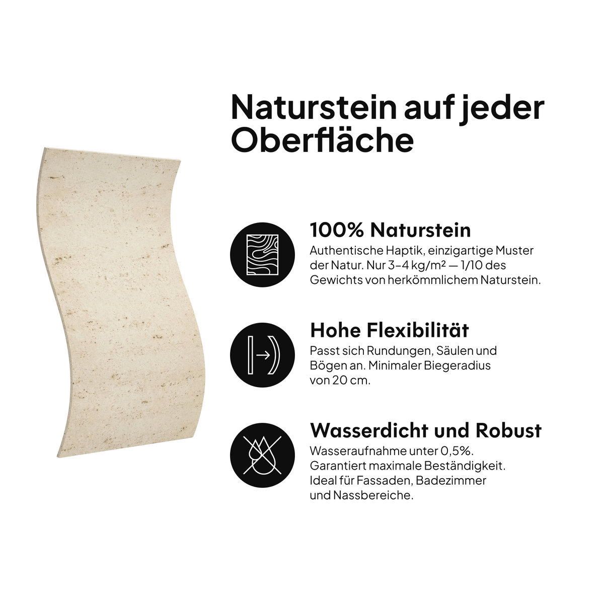 Naturstein auf jeder Oberfläche: 100 % Naturstein, hohe Flexibilität, wasserdicht und widerstandsfähig #lang:de