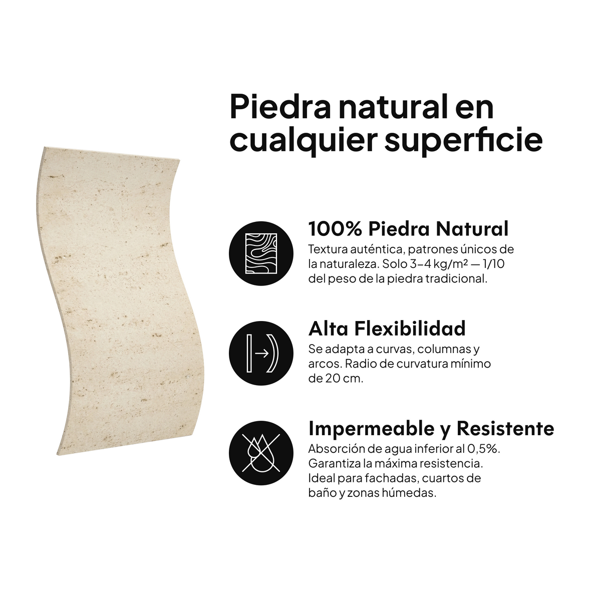 Piedra natural en cualquier superficie: 100% piedra natural, alta flexibilidad, impermeable y resistente #lang:es