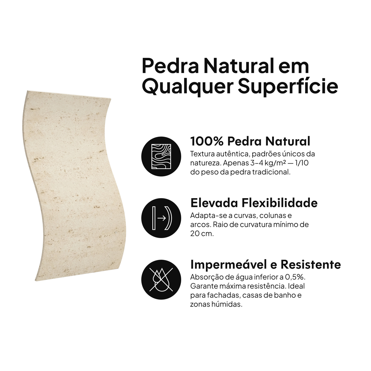 Pedra natural em qualquer superfície: 100% pedra natural, elevada flexibilidade, impermeável e resistente #lang:pt
