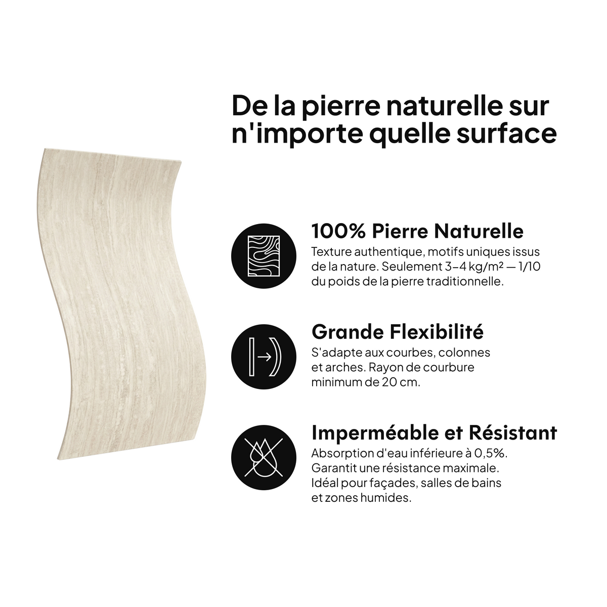 Pierre naturelle sur toute surface : 100 % pierre naturelle, grande flexibilité, imperméable et résistante #lang:fr