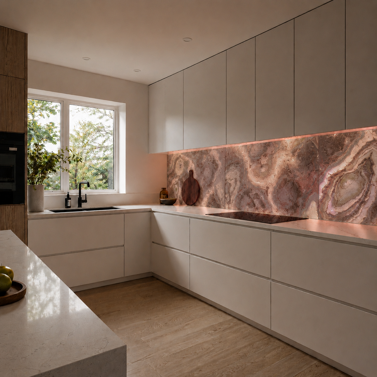 Cozinha com salpico Zion Translúcido retroiluminado por luz LED