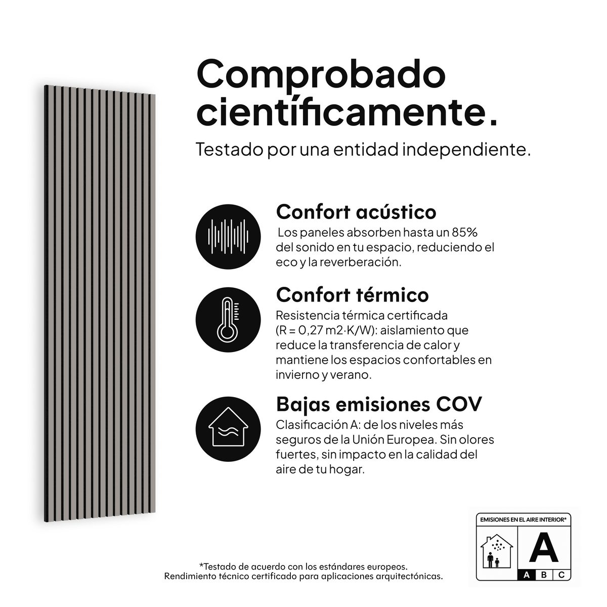 Panel acústico Gris — comprobado científicamente: confort acústico, confort térmico y bajas emisiones COV #lang:es