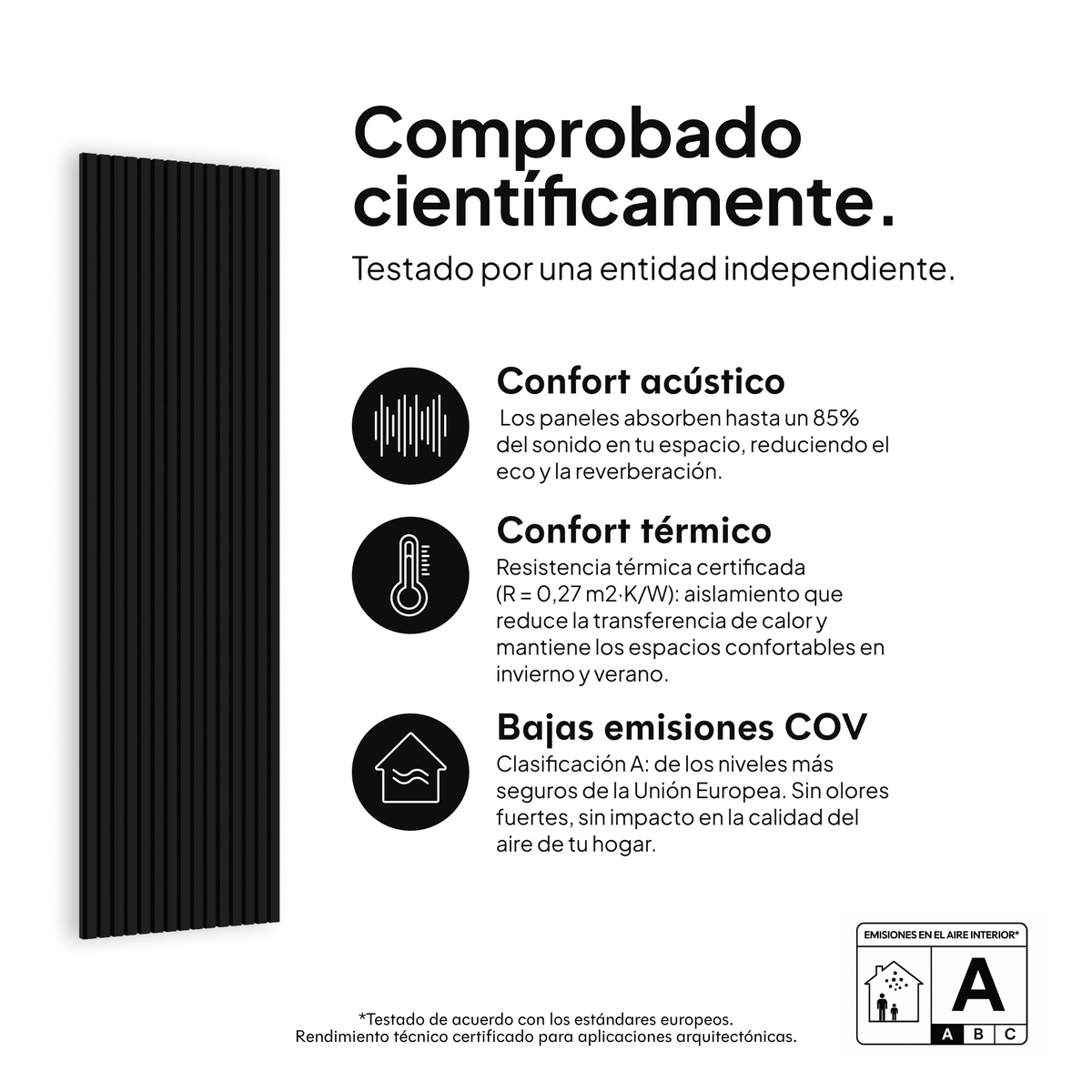 Panel acústico Negro — comprobado científicamente: confort acústico, confort térmico y bajas emisiones COV #lang:es