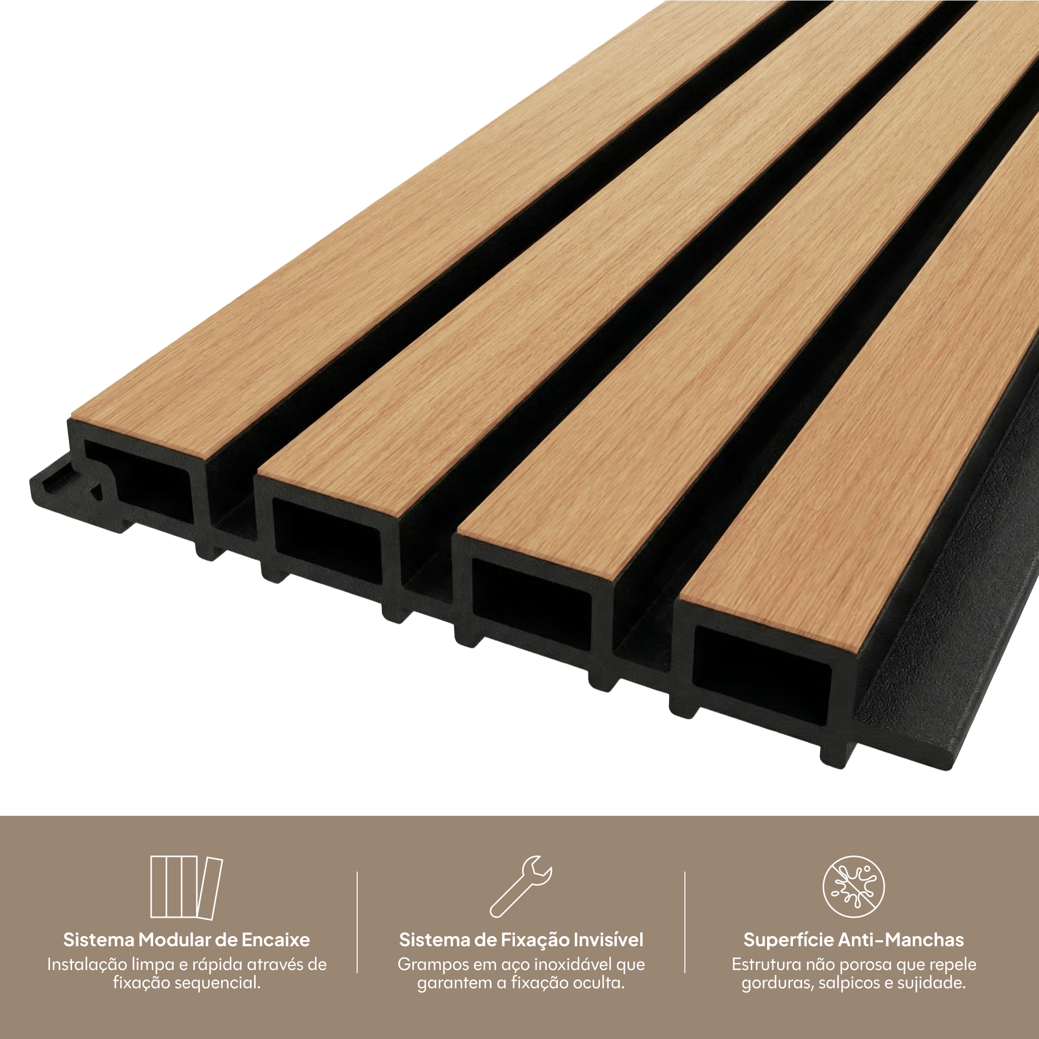 Sistema modular de encaixe, fixação invisível e superfície anti-manchas #lang:pt