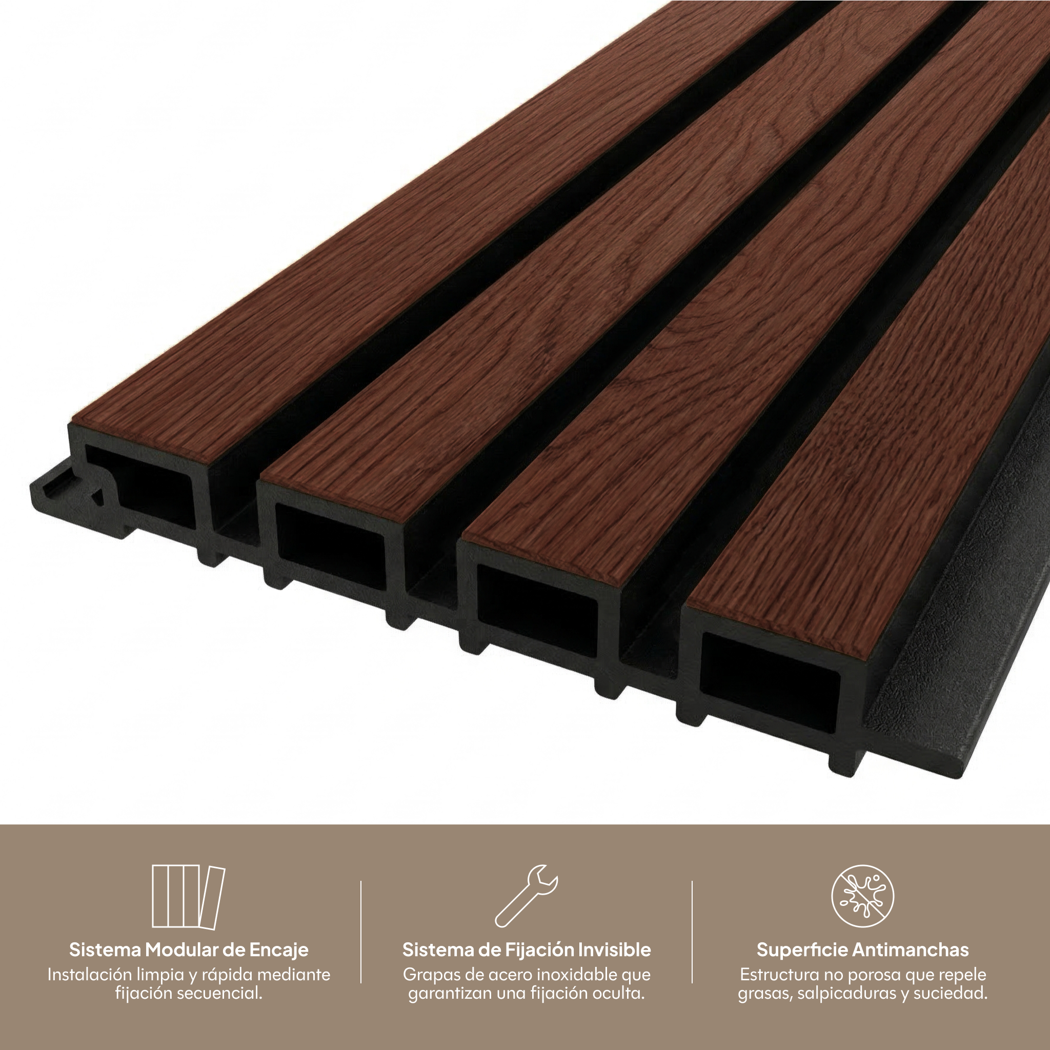 Sistema modular de encaje, fijación invisible y superficie antimanchas #lang:es
